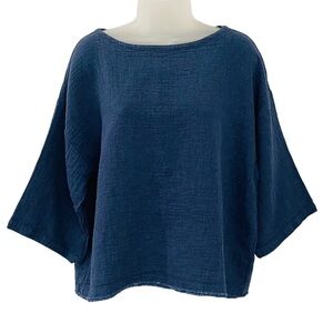 Eileen Fisher Organic Linen-Cotton Blend Bateau Neck Frayed Hem Boxy Top